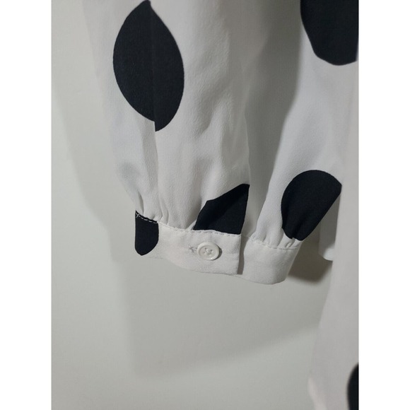 Eloquii 24 White Black Polka Dots Tie At Neckline Button Down Long Sleeve Blouse - Picture 7 of 11